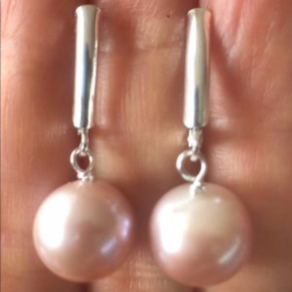 Handmade Jewelry - 11.5mm Lavender Pearl Earrings-925 Sterling Silver